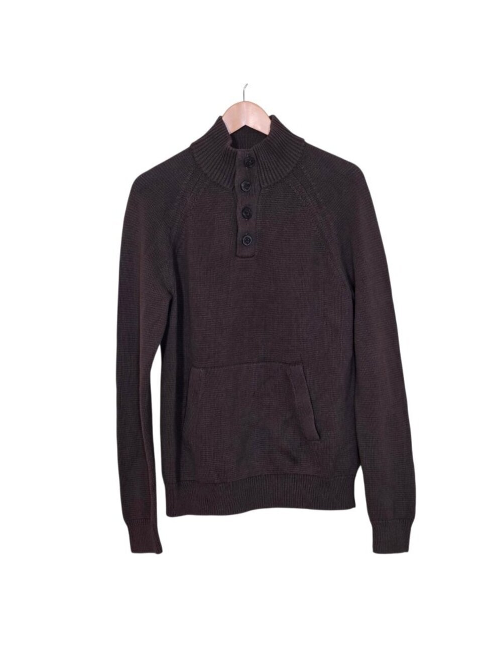 Banana Republic Factory Henley Sweater Men M Brown Textured Cotton LS Crew Neck